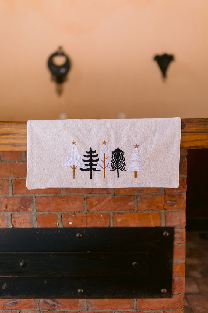 Tree collection embroidery runner with stars