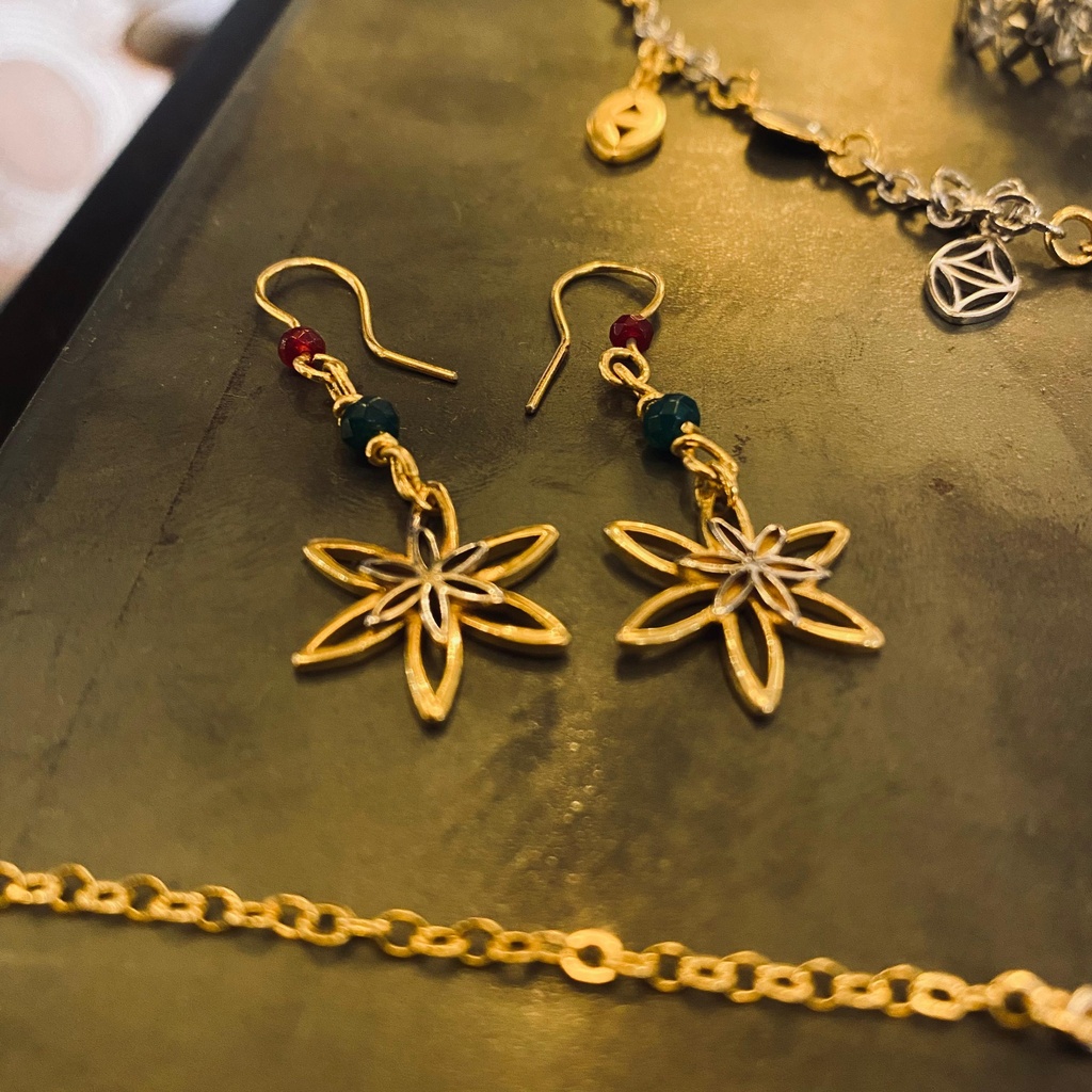 Gold Seed of Life With Garnet and Agate stones Earring