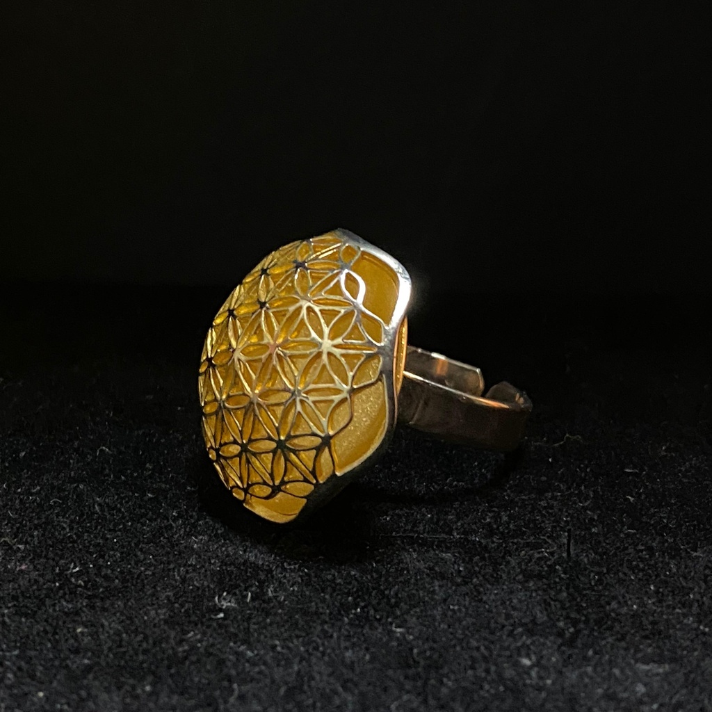 3D Flower of life platinum surface and matte gold background