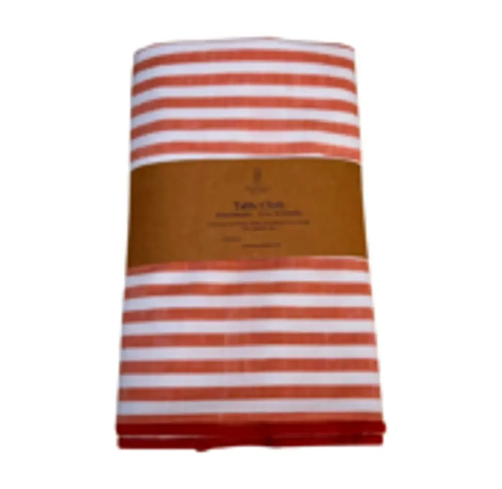 Table cloth striped orange embroidered edge