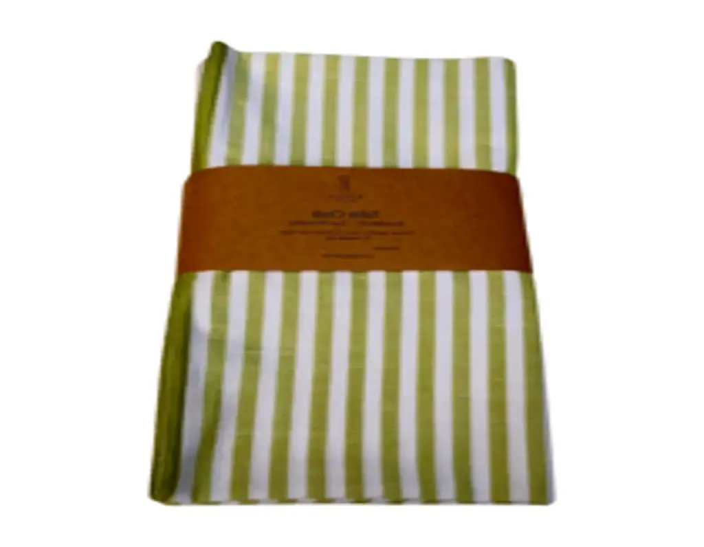 Table cloth striped sage embroidered edge