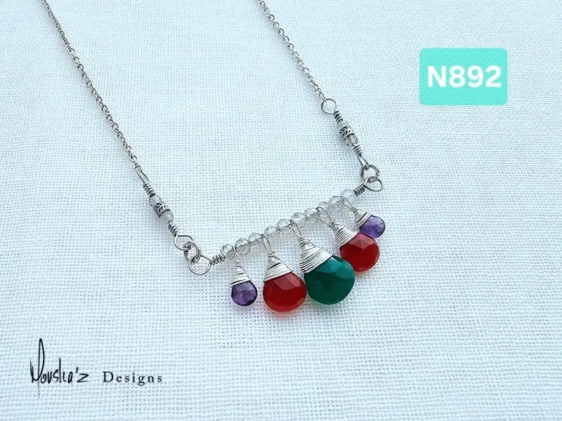 (N892) Green Onyx, Carnelian, Amethyst & Labradorite Necklace