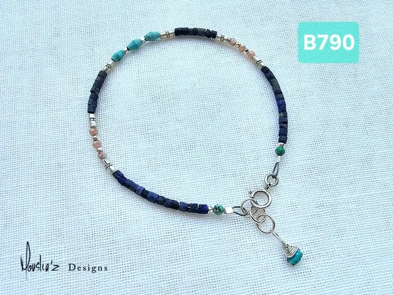 (B790) Afghani Turquoise, Lapis Lazuli & Rhodochrosite Bracelet