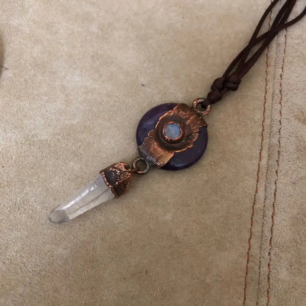 (GYN048) amethyst, moonstone & lemurian quartz Necklace
