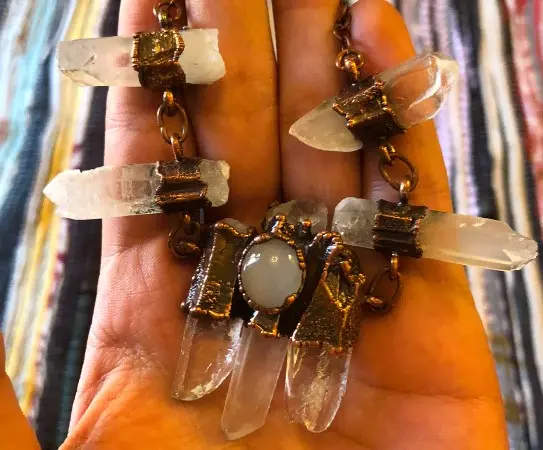 (GYN103) lemurian quartz & moonstone copper chain necklace