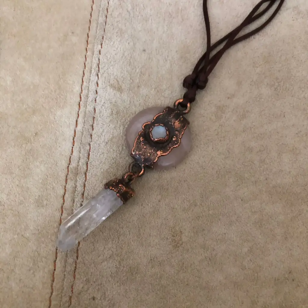 (GYN049) rose quartz, moonstone & lemurian quartz Necklace