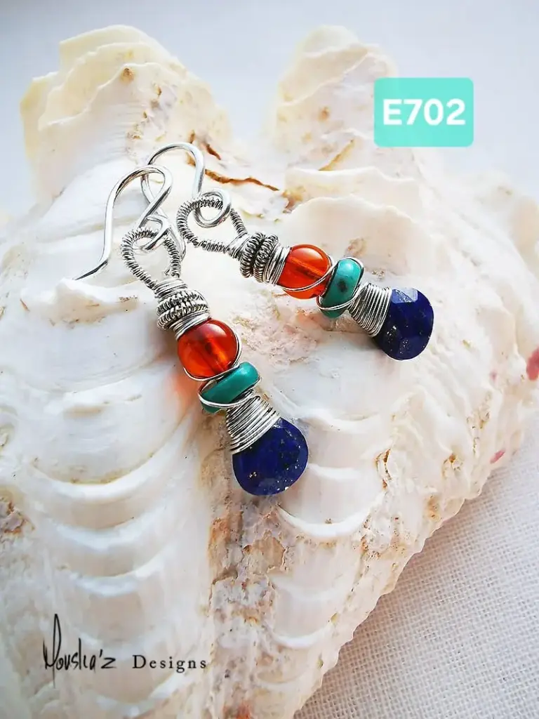 (E702)  Lapis Lazuli, Turquoise & Amber Earrings 