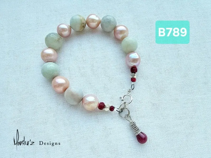 (B789) Pearl, Amazonite & Ruby Bracelet 
