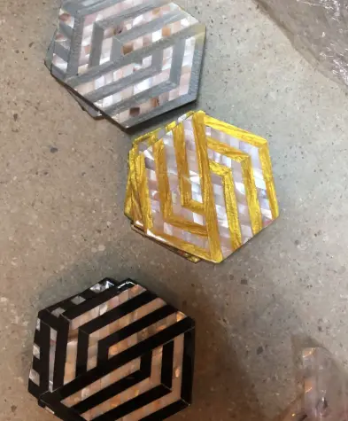 Coaster Hexagon (Real Pearl)-(Set of 4) 