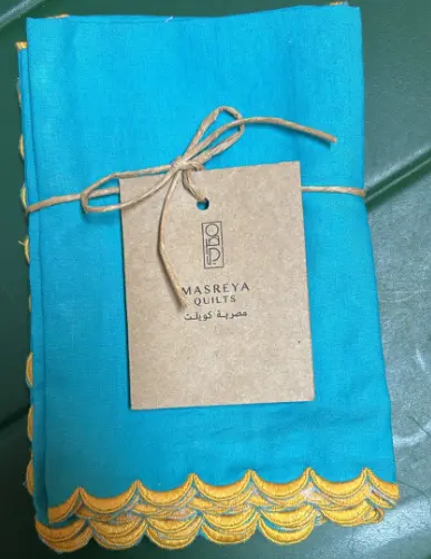 Napkins Blue with yellow scallop set of 6  