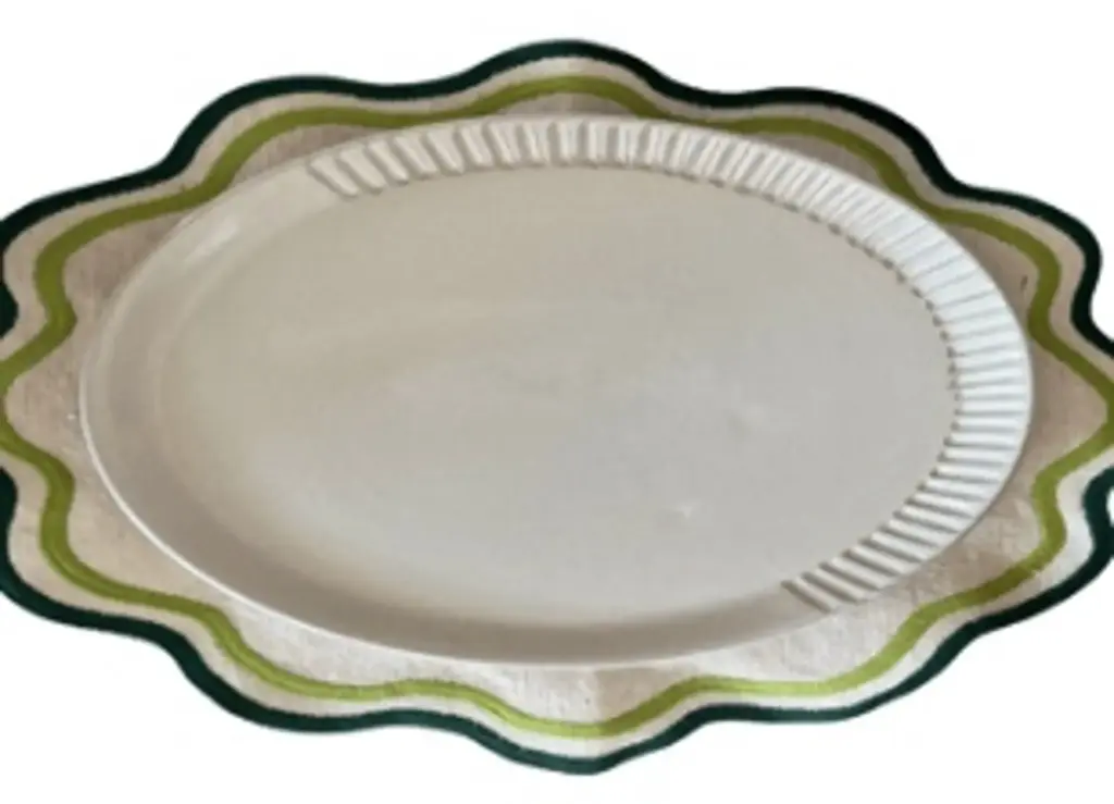 Placemats wave embroidered olive sage  set of 4 