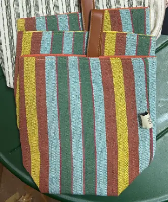 Striped buckets with leather handle colorful (Medium)