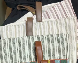 Striped buckets with leather handle colorful (Large)