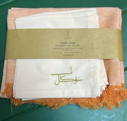 Table cloth  cloth orange hand Tassles with napkins 6 