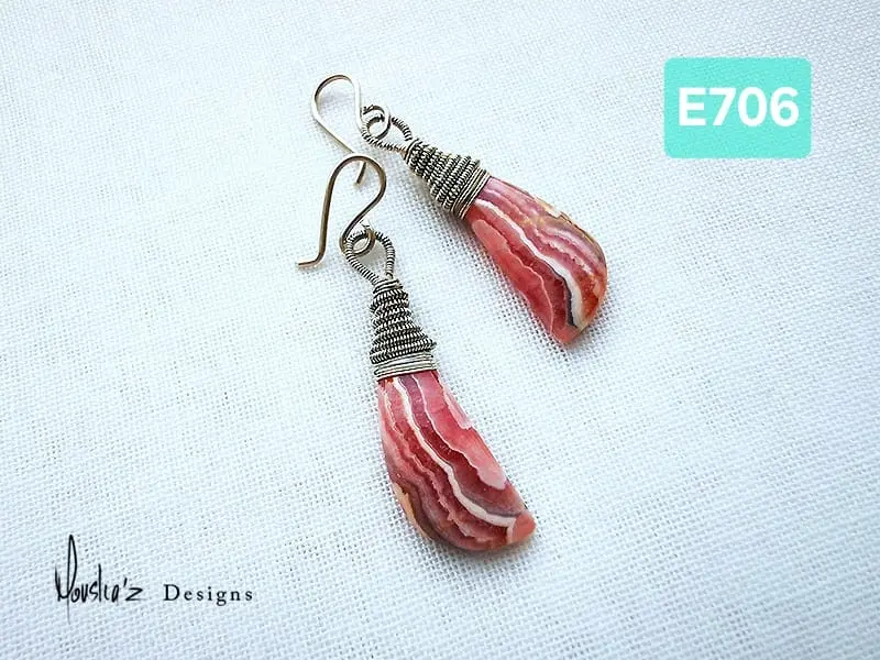 (E706) Striped Rhodochrosite earrings