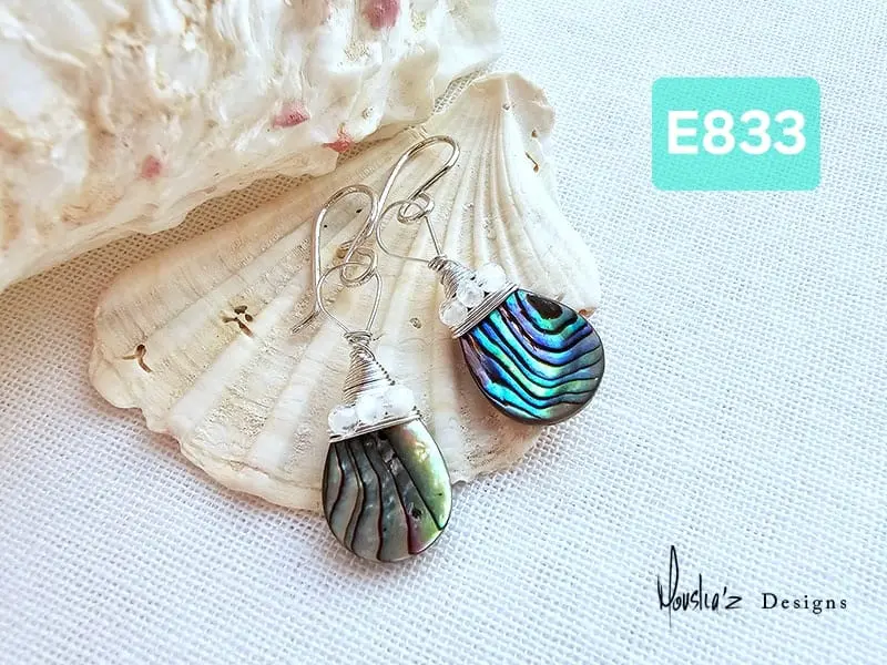 (E833) Abalone Shell with Moonstone earrings