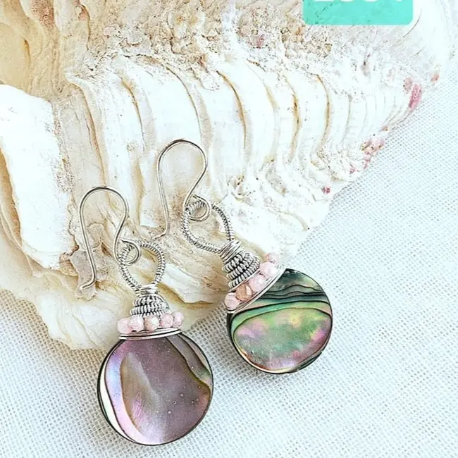 (E834) Abalone Shell & Rhodochrosite Earrings