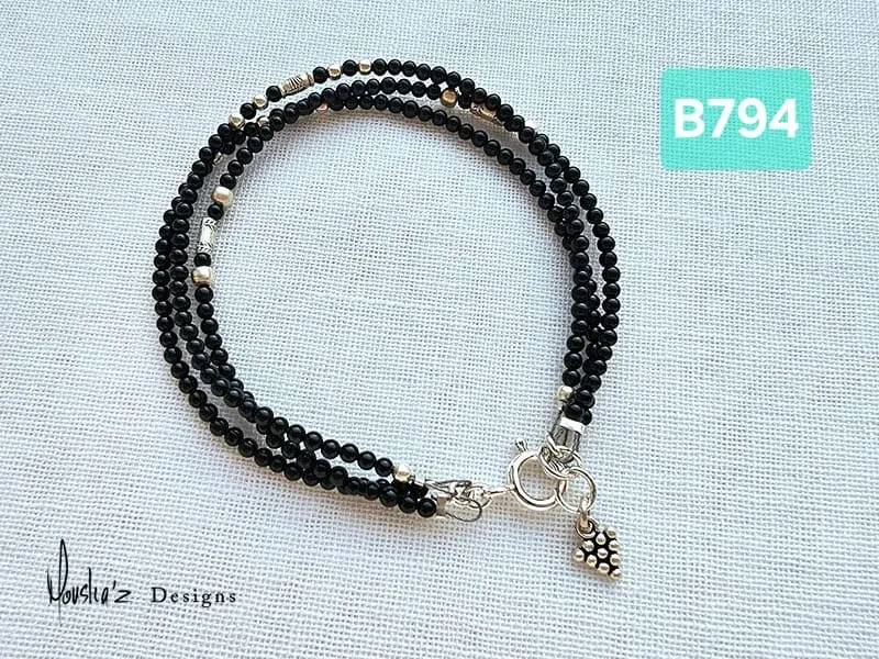 (B794) Black Onyx with Indian Silver Bracelet