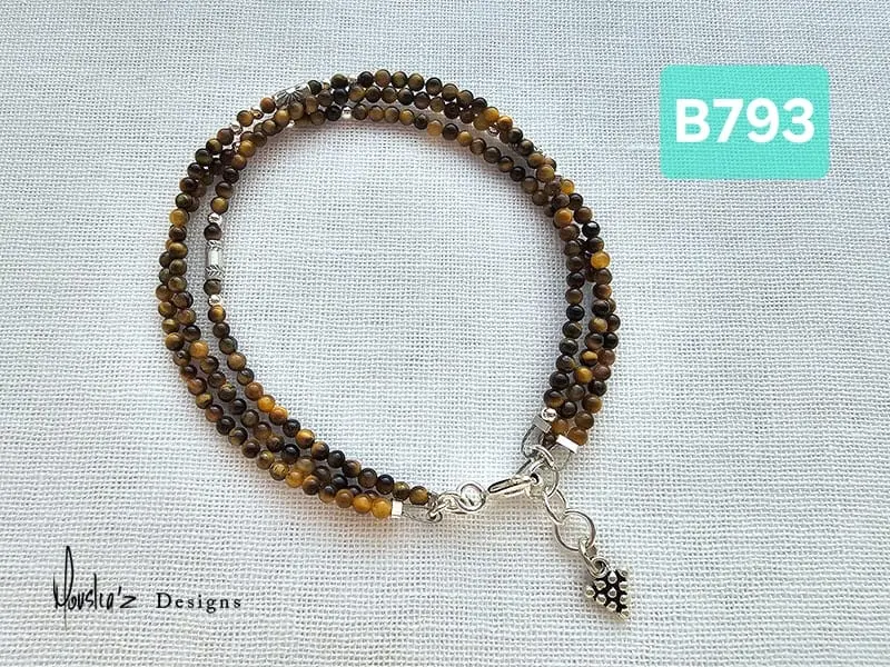 (B793) Tiger's Eye with Indian Silver Bracelet