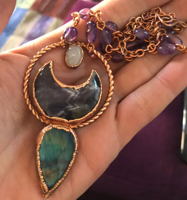 (GYN060) labradorite, amethyst and moonstone chain necklace