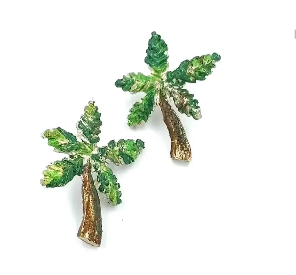 Siwa Collection, Palm Trees , Handmade Sterling Silver, Hand painted Earrings  sterling