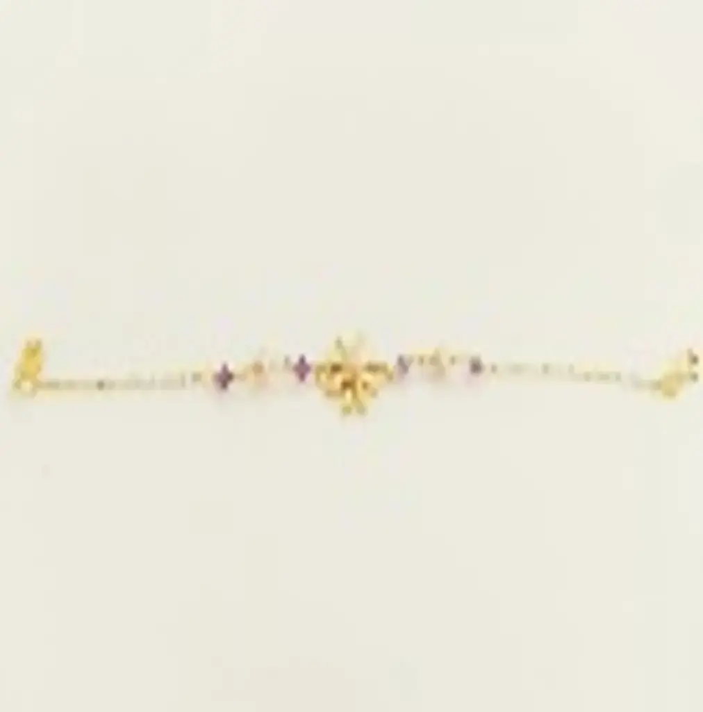 Minimal Flowery collection , handmade Daisies Flower sterling silver gold plated with pink pearl & amethyst stones chain