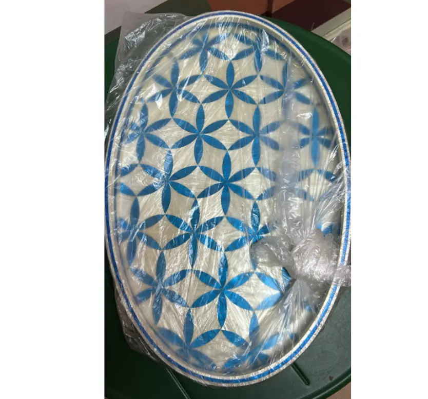 Blue FLower Oval Tray 