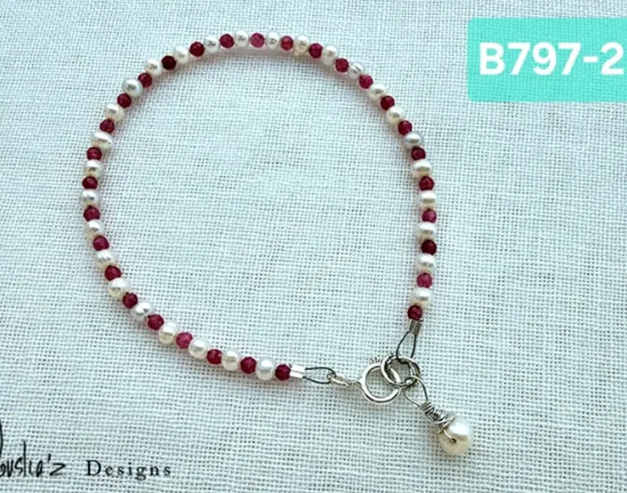 (B797-2) Pearl & Ruby Bracelet