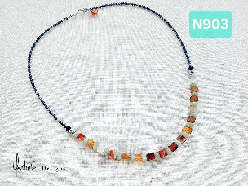 (N903) Agate, Amazonite & Lapis Lazuli Necklace