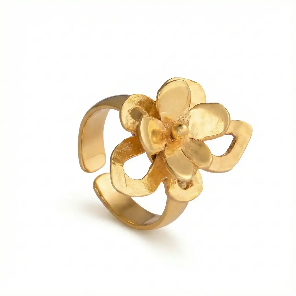 Flowery Collection, Handmade , Sterling Silver, 24 k Gold Plated, 2 level Flowers Ring 