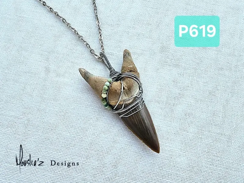 (P619) Fossilized Shark tooth from the Egyptian Desert with African Turquoise pendant
