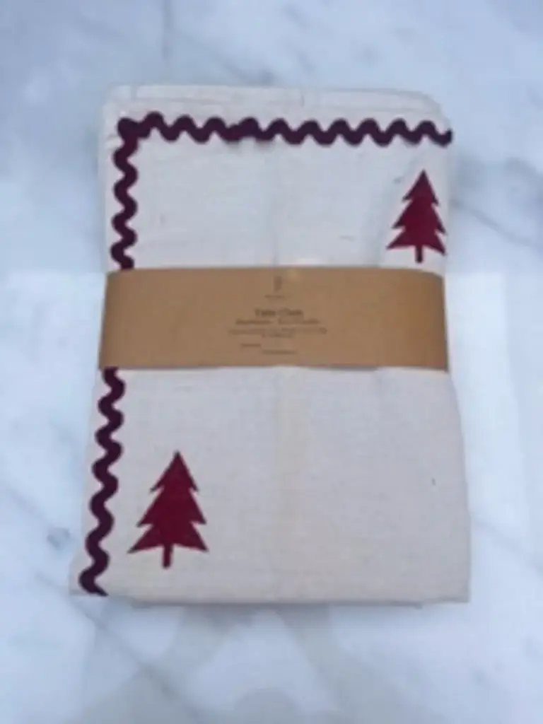 Xmas tree Maroon  zigzag cord Tablecloth