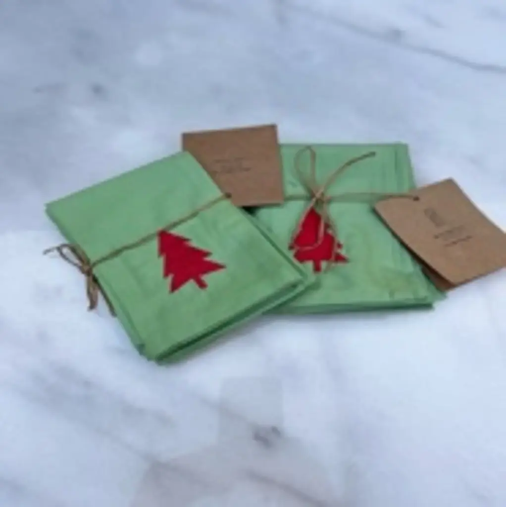 cotton Xmas tree green cocktail set of 6 (Napkins)