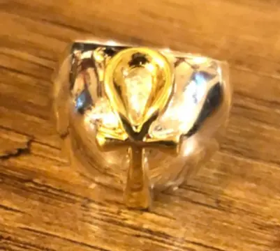 silver ring bumb ( ankh  )silver and gold plating  