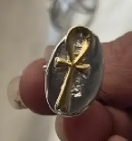 oval silver pharo ring ANKH