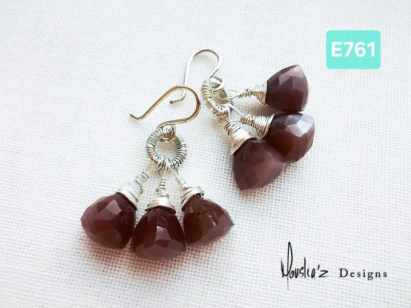 (E761) fine Indian Cut Chocolate Moonstone Earrings