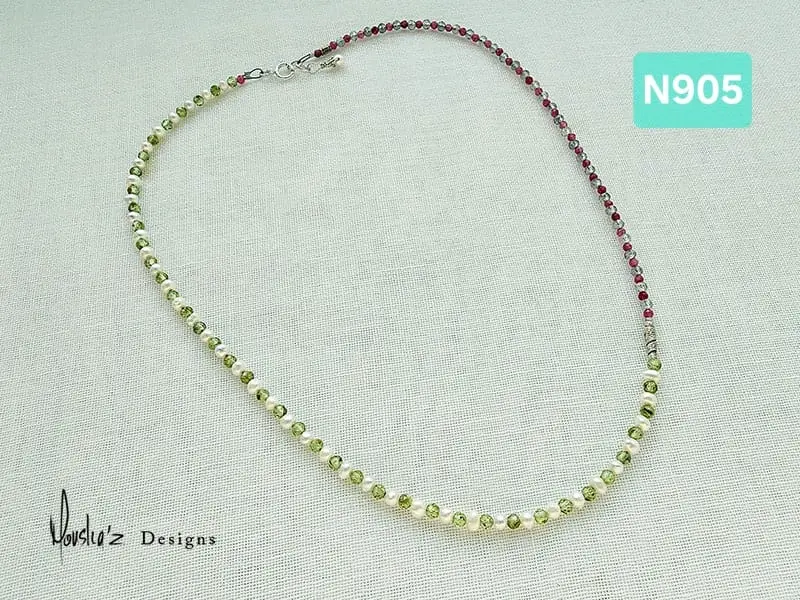 (N905) Pearl, Labradorite, Peridot & Ruby Necklace