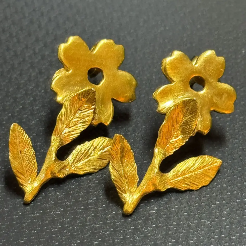 Flowery Collection, Handmade Sterling Silver, Gold Plated, Flowers & Leaves Studs Earrings