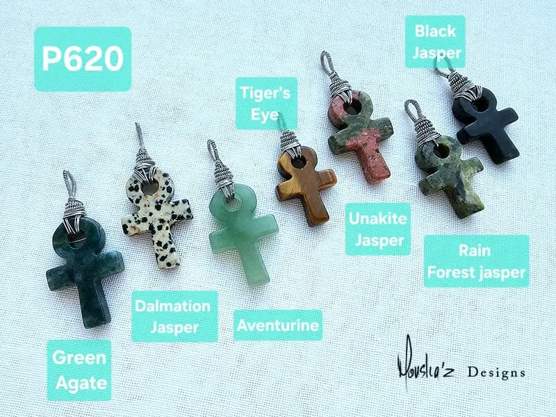 (P620) Key of life - " Ankh" pendants, 7 different stones
