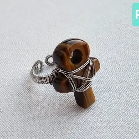 (R241- 1) Tiger's Eye key of life stone ring