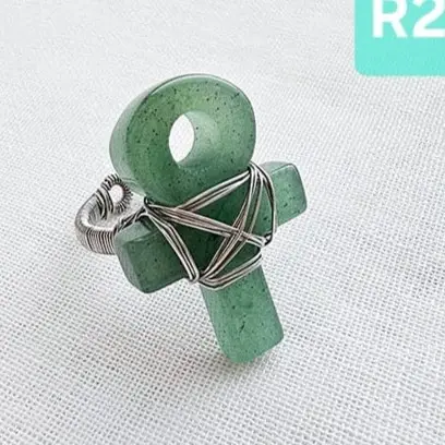 (R241-2) Green Aventurine key of life stone ring