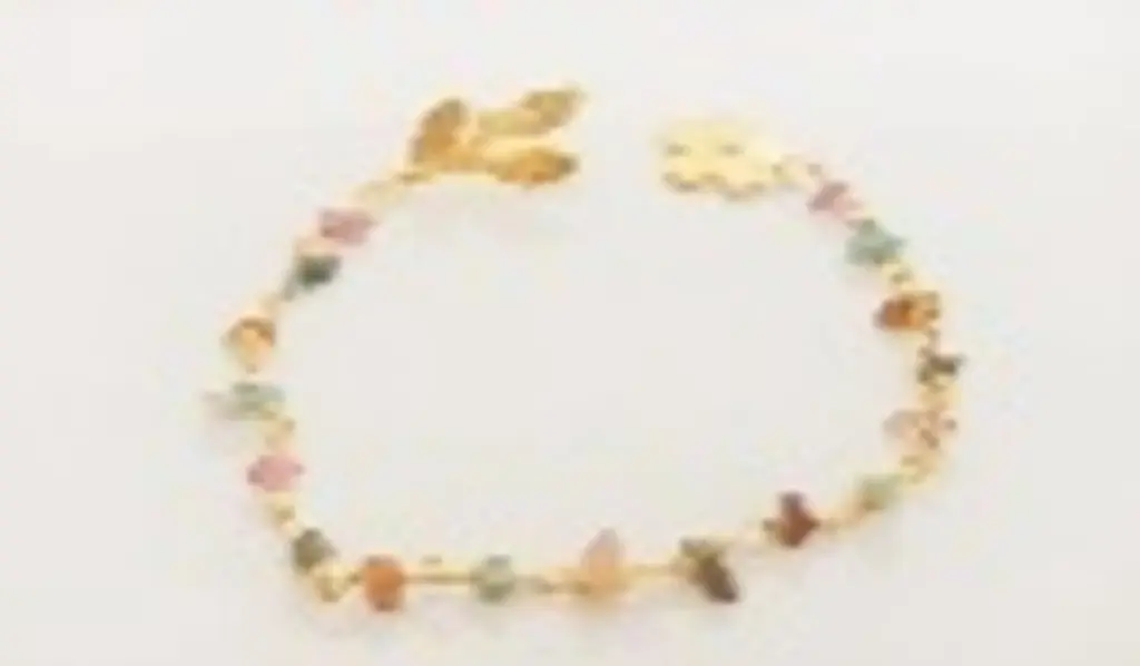 Flowery Collection, Handmade Sterling Silver, Gold Plated, Flowers & Leaves Studs With Tourmaline Bracelet 