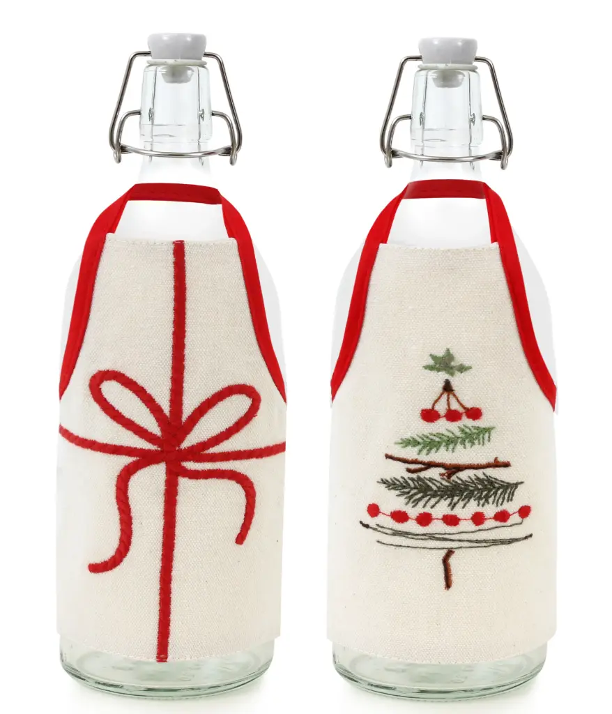 Ribbon & Tree Bottle Apron Set of 2