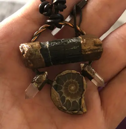 (GYN063) ammonite, black Tourmaline & clear quartz