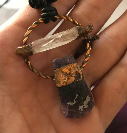 (GYN064) amethyst & lemurian quartz Necklace