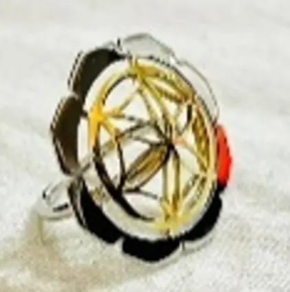 The convex seed of life with sri frame 2.5cm silver and gold