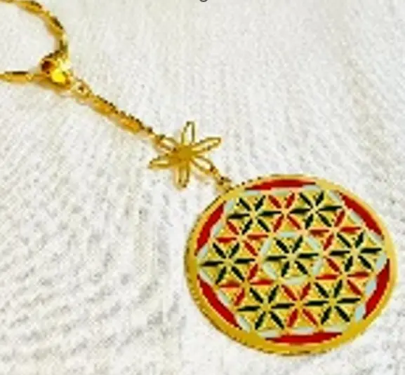 4.5cm colred flower of life with upper piece chain gold necklace