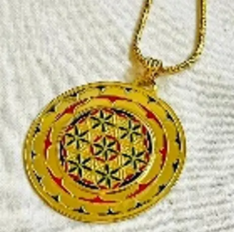 5cm  colred flower of life with sri frame gold  necklace