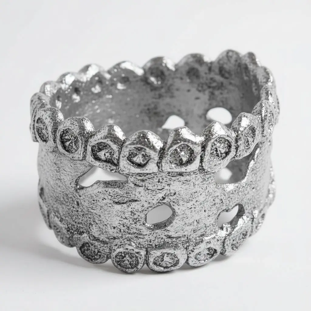 Essential Collection , Organic Ring With White Zircon , Handmade , Sterling Silver , Platinum Plated