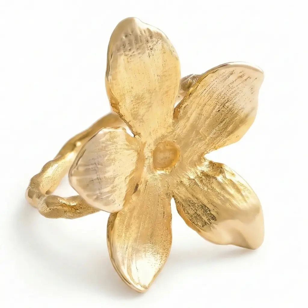 Flowery Collection, Handmade Sterling Silver, Gold  plated , Engraved Big Jasmine Flowers Ring 